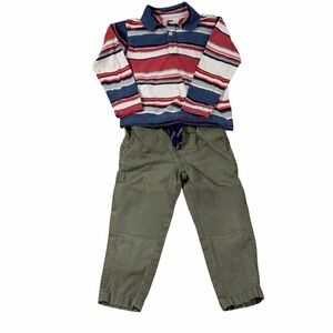 Tea Collection/Carters Toddler Outfit Set Striped Polo Top & Olive Pants 2T